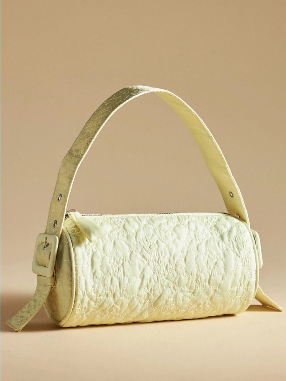 Anthropologie Quilted Barrel Shoulder Bag - Pale Yellow